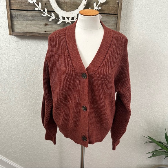 GAP Sweaters - GAP cotton Cozy Knit Cardigan in Rust brown ladies size Large‎ NWT